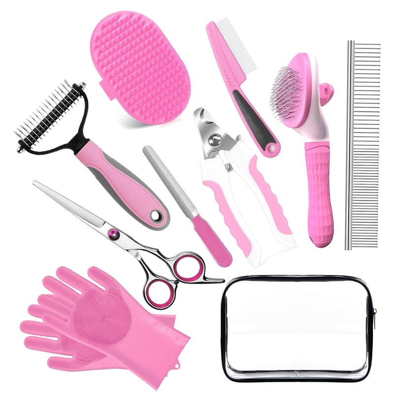2TRUL Bath Grooming Kit for Pets, 10pcs Dog Brush for Shedding with Dog Nail Clipper and Trimmer, Dog and Cat Grooming Supplies, Dematting Comb for Dogs, Pet Bath Supplies - Image 1